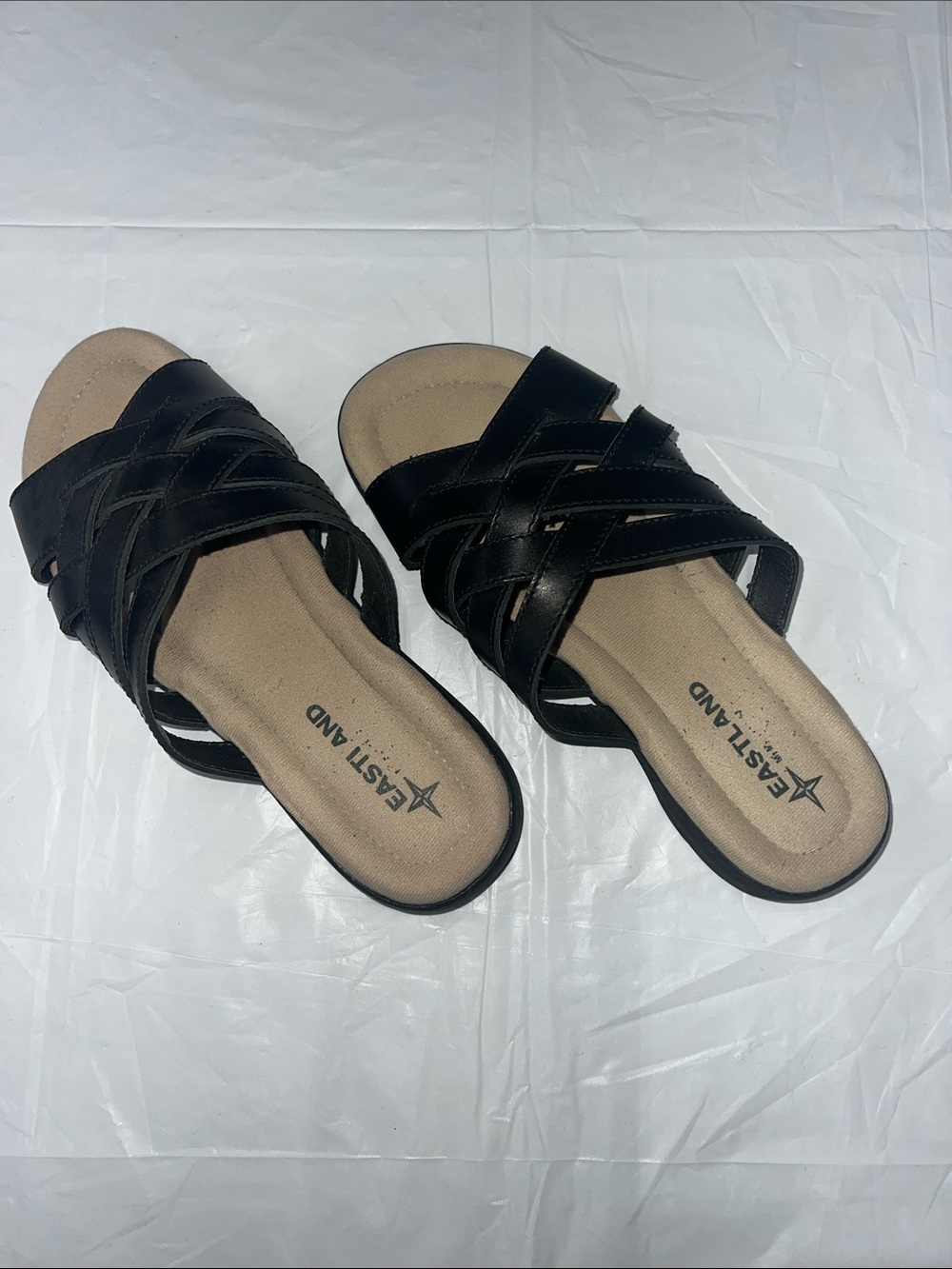Eastland Black Braided Leather Slide Sandals for Women